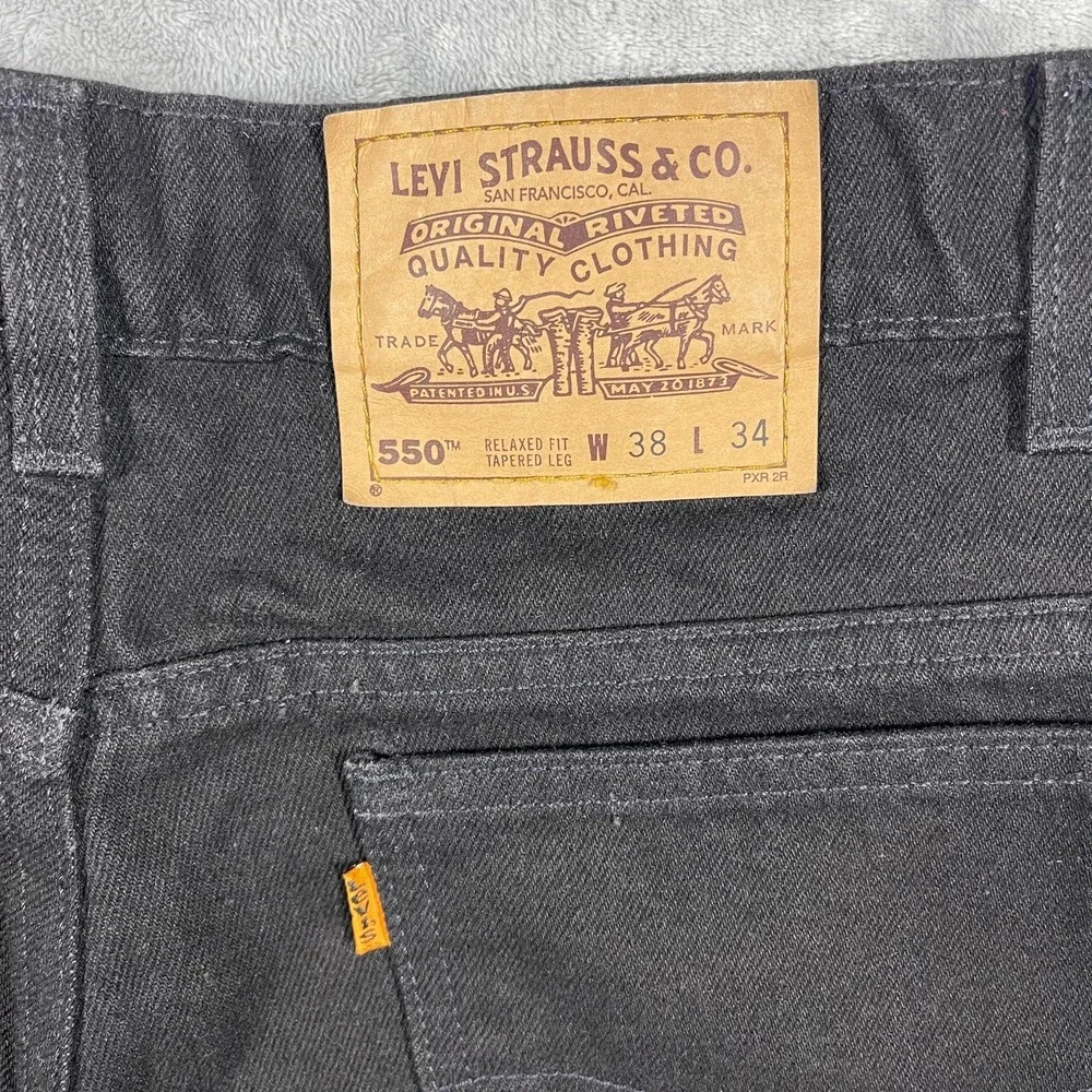 VTG 90's Orange Tab‎ Levis 550 Mens Black Relaxed Fit Tapered Jeans 38(36.5)x34
